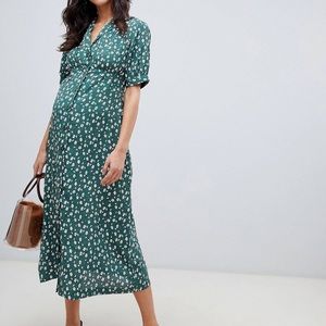ASOS DESIGN Maternity button-down floral dress on green Size 10